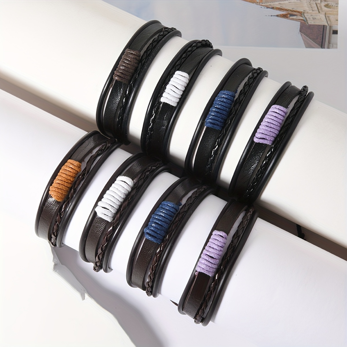 8pcs Couple's Knot Faux Leather Bracelets Set